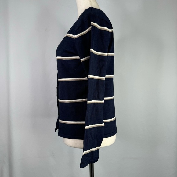 Pendleton cardigan sweater silk blend navy ivory tan stripes Small - Picture 5 of 9